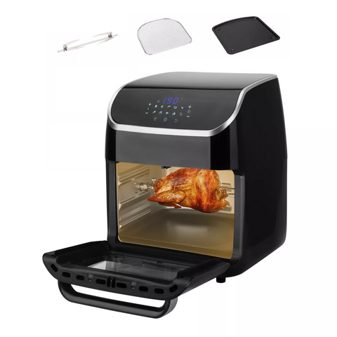 Heteluchtfriteuse – 12 liter met 3 meegeleverde accessoires (draaispit, bakplaat, kruimelopvangbak)