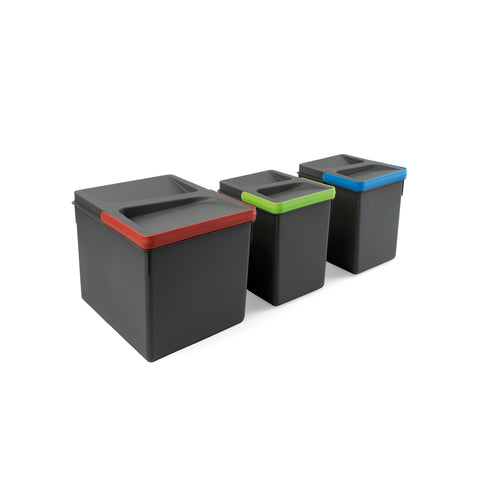 Set van 3 afvalbakken voor afvalscheiding in lade, 21,6 cm, 6/12 l