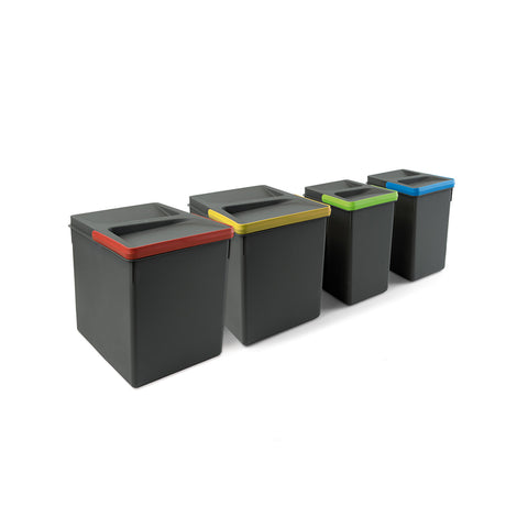 Set van 4 afvalbakken voor afvalscheiding in lade, 26 cm, 7/15 l