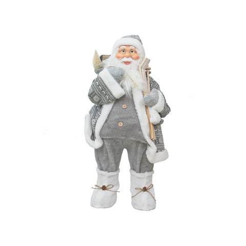 Kerstdecoratie met de kerstman, zak en ski's 80 cm
