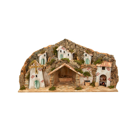 Napolitaanse kerststal met molen, fontein en verlichting
