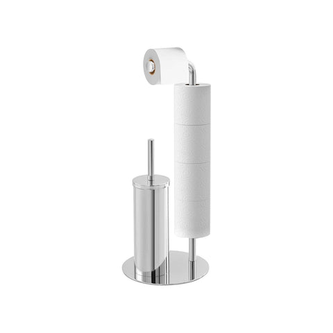 Porte-balayette et porte-rouleau sur pied en acier chromé, 22x22x56cm