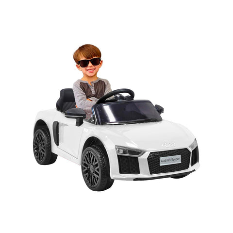 Elektrische Audi R8 Spyder, wit, 12 V 4,5 Ah, 106x60x41 cm