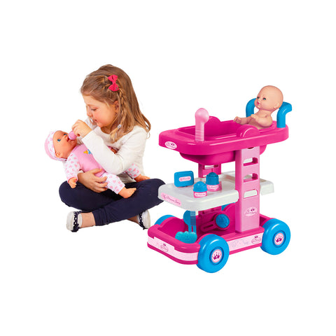 My Princess-karretje met 7 onderdelen, 48 cm hoog, met badje, trolley voor meisjes