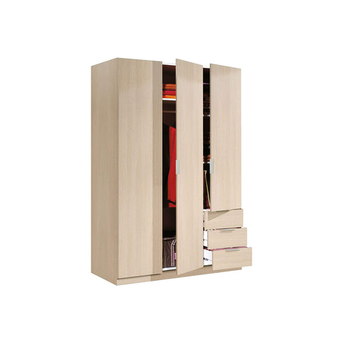 Kledingkast met 3 deuren en 3 lades, 180x121x52cm