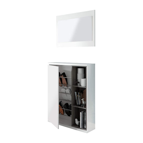 Meuble à chaussures avec miroir blanc 79x25x108cm