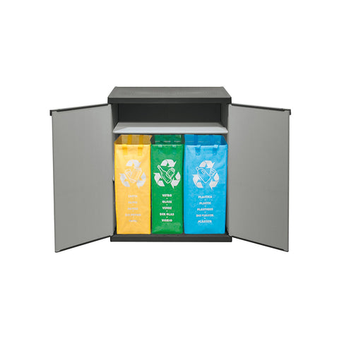Armoire basse à 2 portes et 1 étagère pour le tri sélectif 68x39.5x85cm