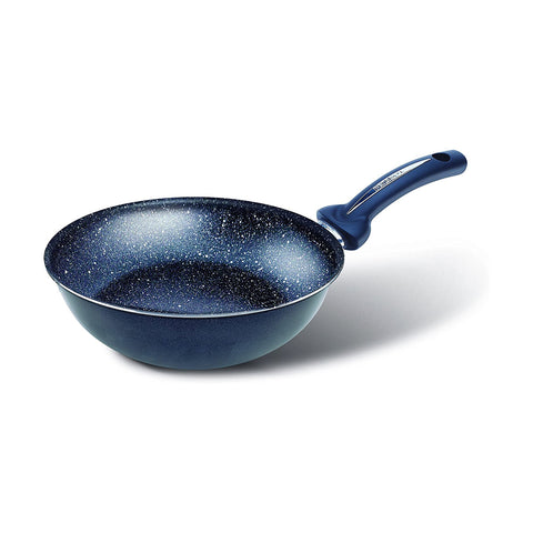 Antiaanbak-wok van 28 cm met steeneffect, voor inductie, met roestvrijstalen bodem, Made in Italy