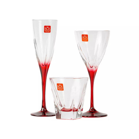 Lot de 6 verres à vin, 6 flûtes, 6 verres à pied rouges Fusion