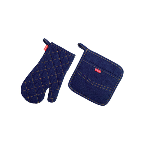 Set comprenant un gant et une manique de cuisine en jean