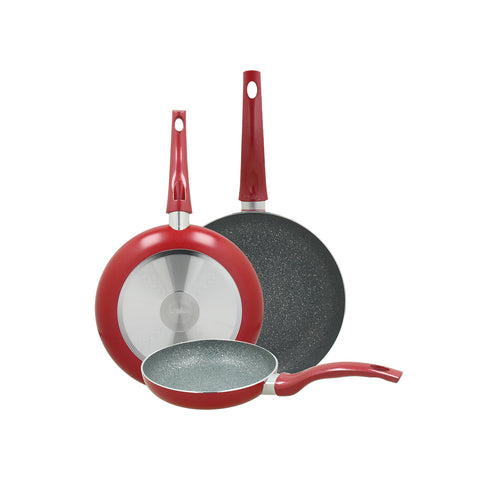 Set de 3 poêles en aluminium rouge 20 24 28cm