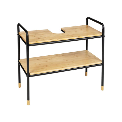 Metalen en bamboe rek met 2 planken, H 60 cm