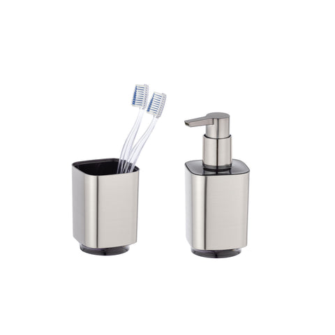 Set zilveren zeepdispenser en tandenborstelhouder Auron