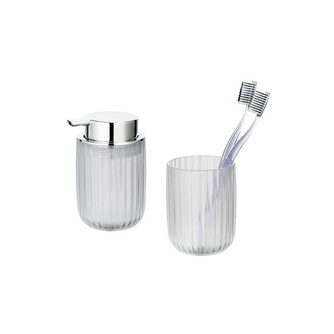Set distributeur et porte-brosses à dents blanc opalin