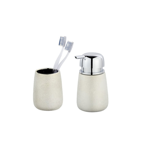 Set goudkleurige zeepdispenser en tandenborstelhouder Glimma