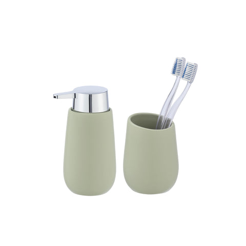 Set limoengroene zeepdispenser en tandenborstelhouder