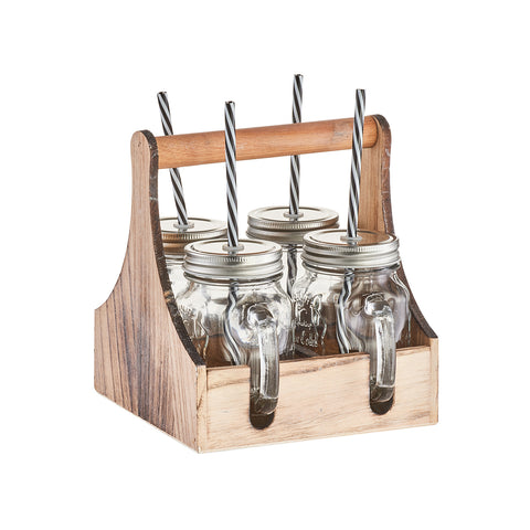 Panier-caisse, plateau avec 4 gourdes en verre