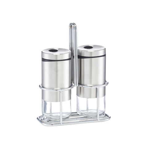 Set de condiments sel/poivre en verre et acier